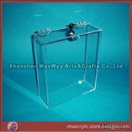 Transparent polished rectangle acrylic container/receptacle/box with a hand shank